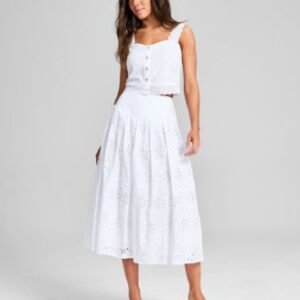 Women's Cotton Eyelet Midi Skirt